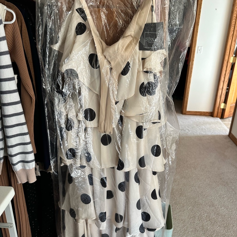Mac Duggal Cream and Black Polka Dot Maxi Dress-BRAND NEW WITH TAGS